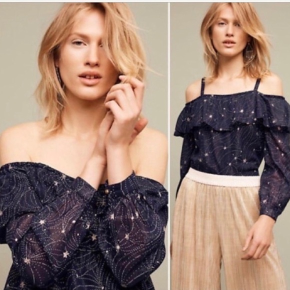Anthropologie FLOREAT Starlit Off Shoulder Top S - Picture 1 of 13